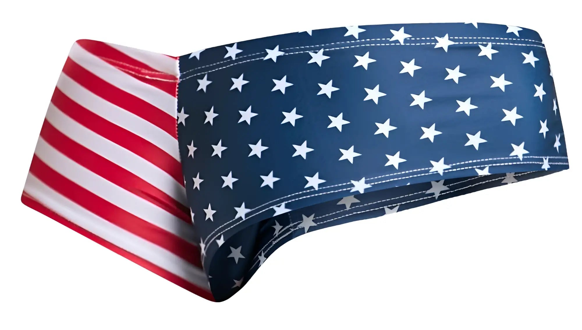 Justin+Simon XSJ22 cheek briefs with usa flag design featuring a blue white star headband and red white striped side