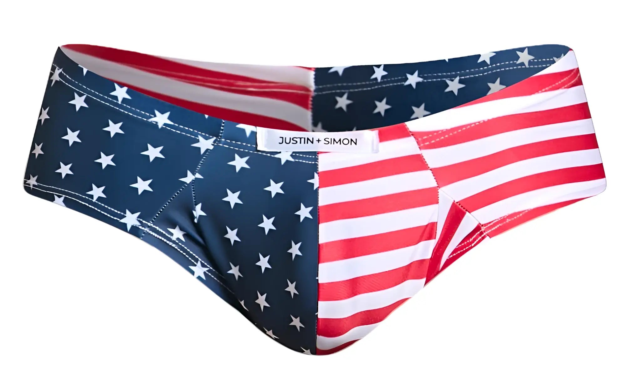 Justin simon xsj22 cheek briefs featuring american flag themed red white and blue stars and stripes design