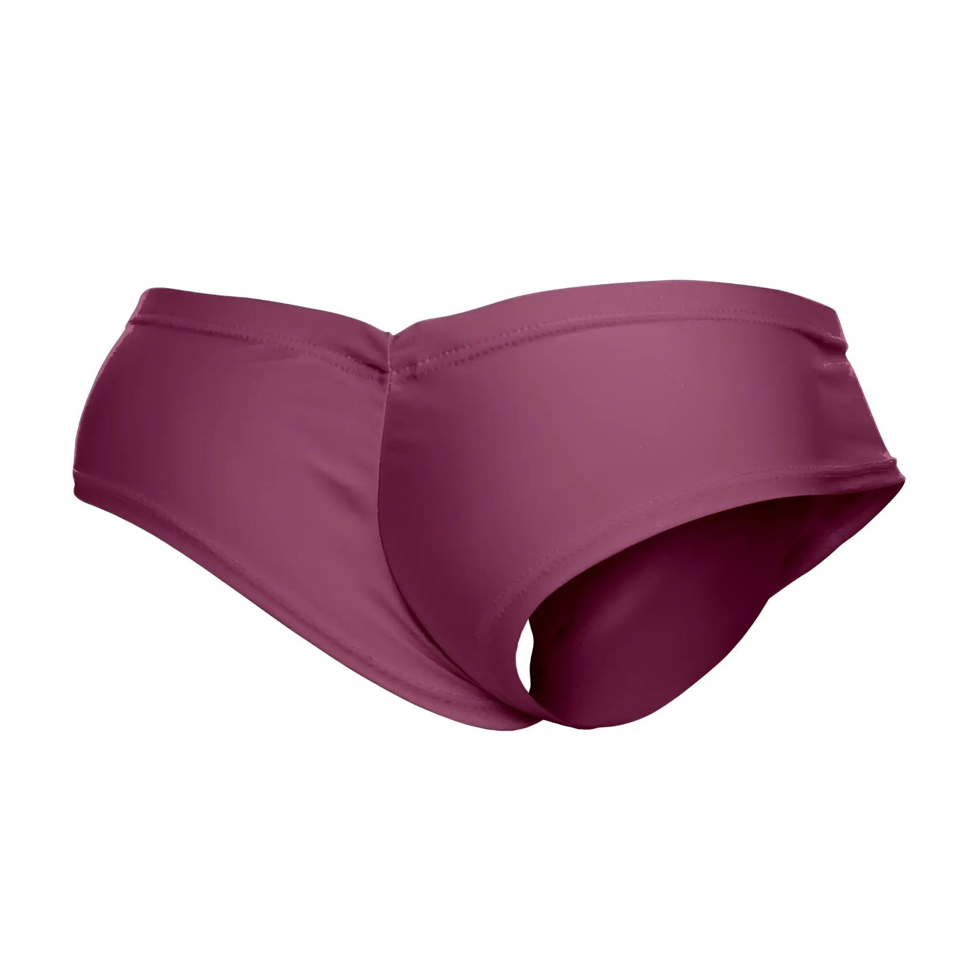 Justin simon XSJ22 cheek briefs in wine color feature a sleek solid maroon swim brief with smooth stretchy fabric