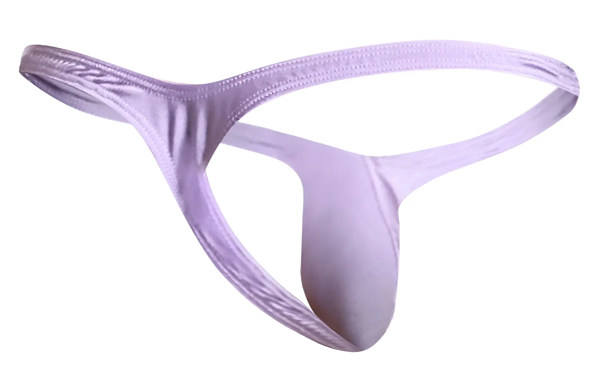 Justin+Simon XSJBU02 bulge thong in lilac satin with a sleek glossy finish and subtle edge stitching