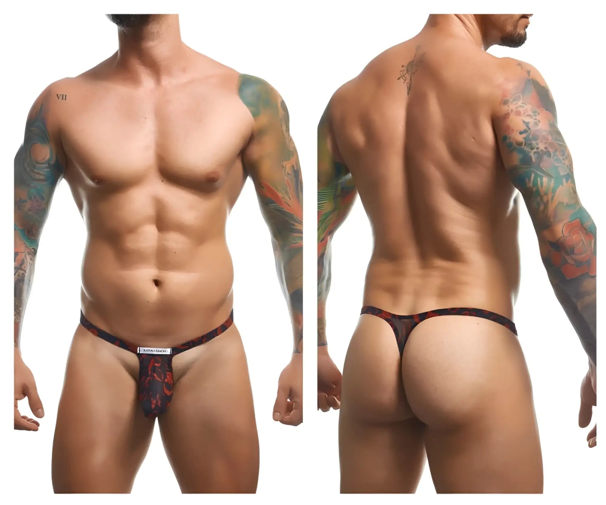Justin simon xsjbu02 bulge thong in black and red lips pattern with small white front label for men