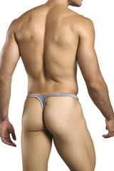 Silver glitter thong with sleek minimalist design in lurex gray from JUSTIN simon bulge thongs XSJBU02 collection