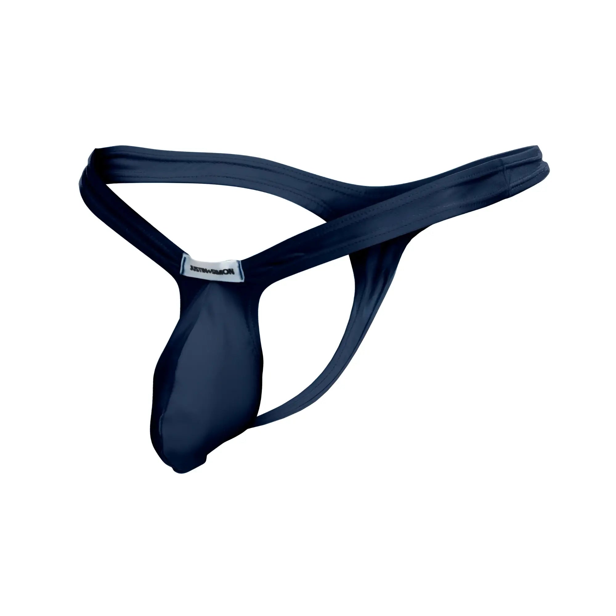 Navy blue justin simon xsjbu02 bulge thong made of smooth stretchable fabric with sleek design and branded waistband tag