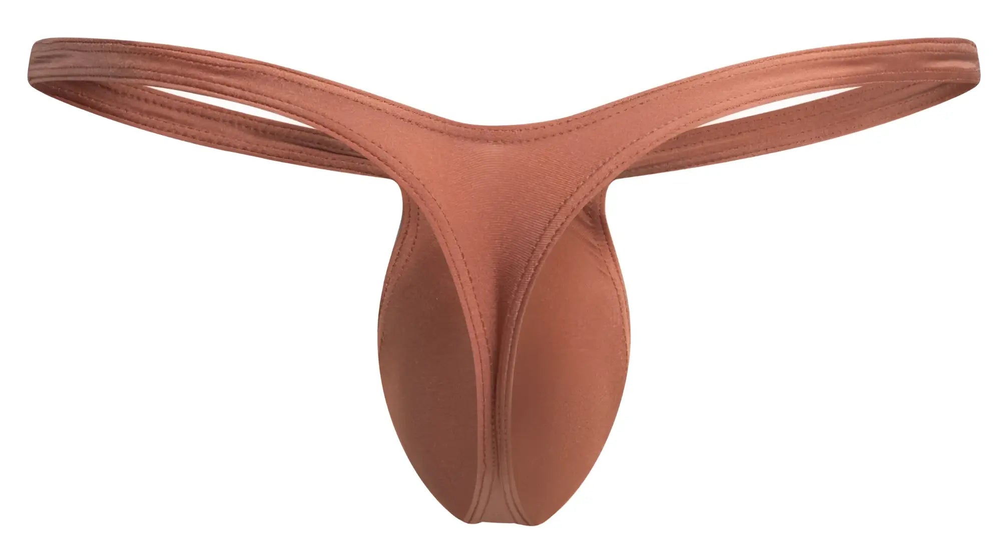Tan seamless stretchy fabric thong by JUSTIN SIMON XSJBU02 bulge thongs in ochre with smooth form-fitting design