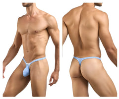 Light blue form-fitting JUSTIN+SIMON XSJBU02 bulge thong made of smooth elastic fabric with supportive pouch design