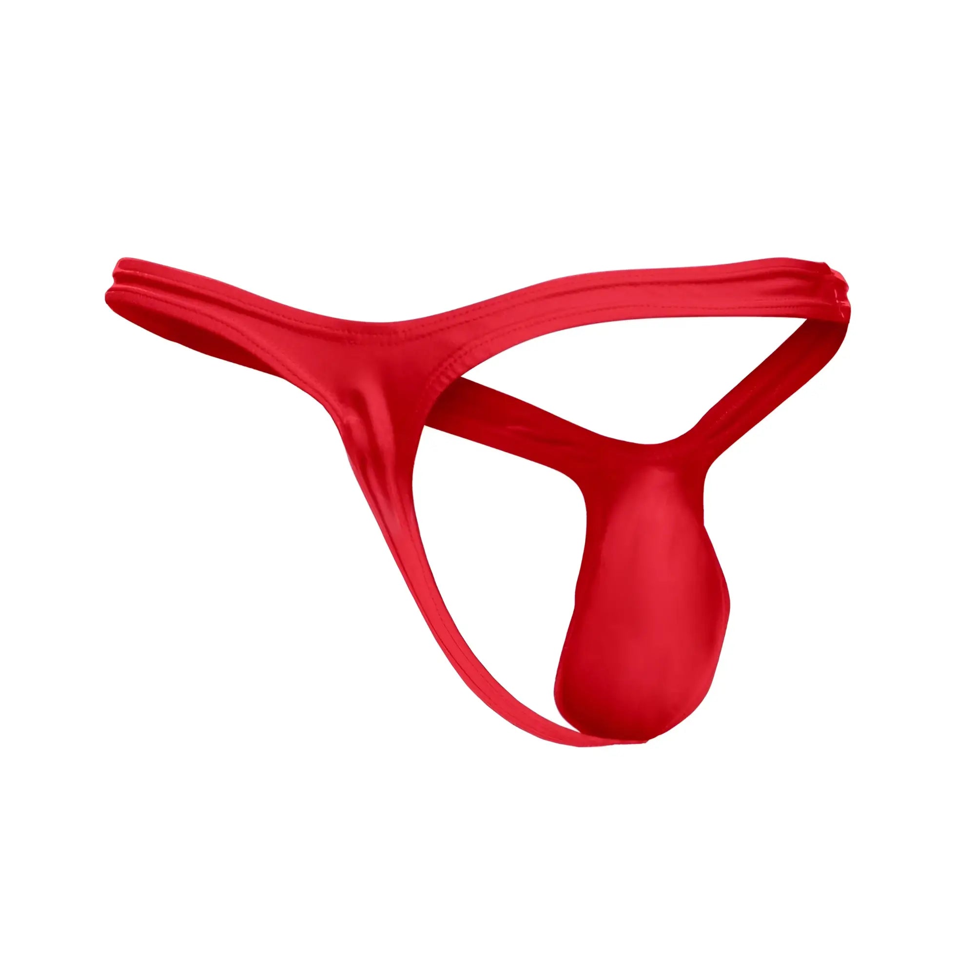 Red satin thong justin simon xsjbu02 with smooth glossy finish and supportive design in red color