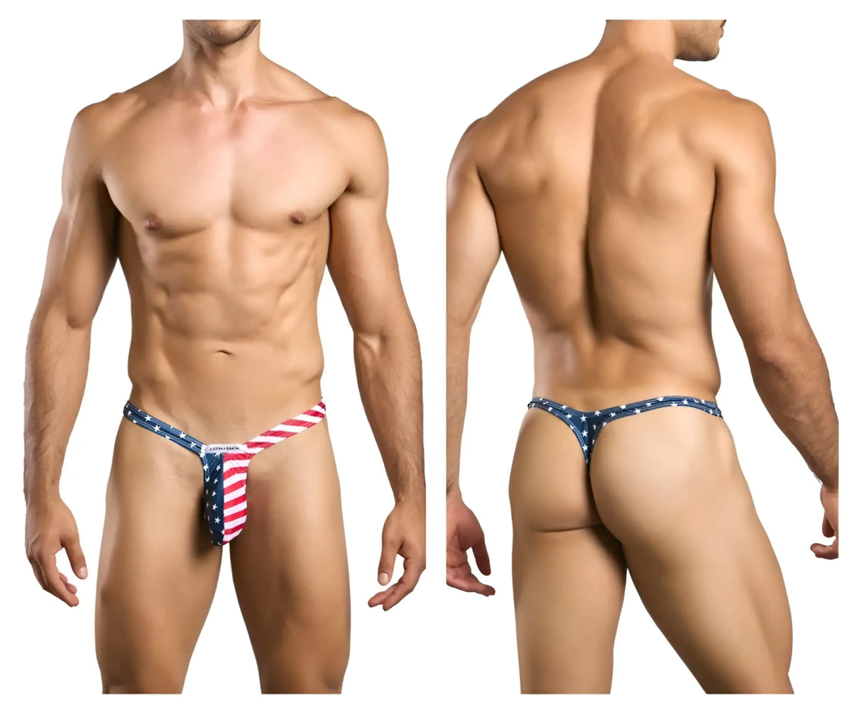 Justin+simon xsjbu02 bulge thong in usa flag colors red white and blue showing the front side