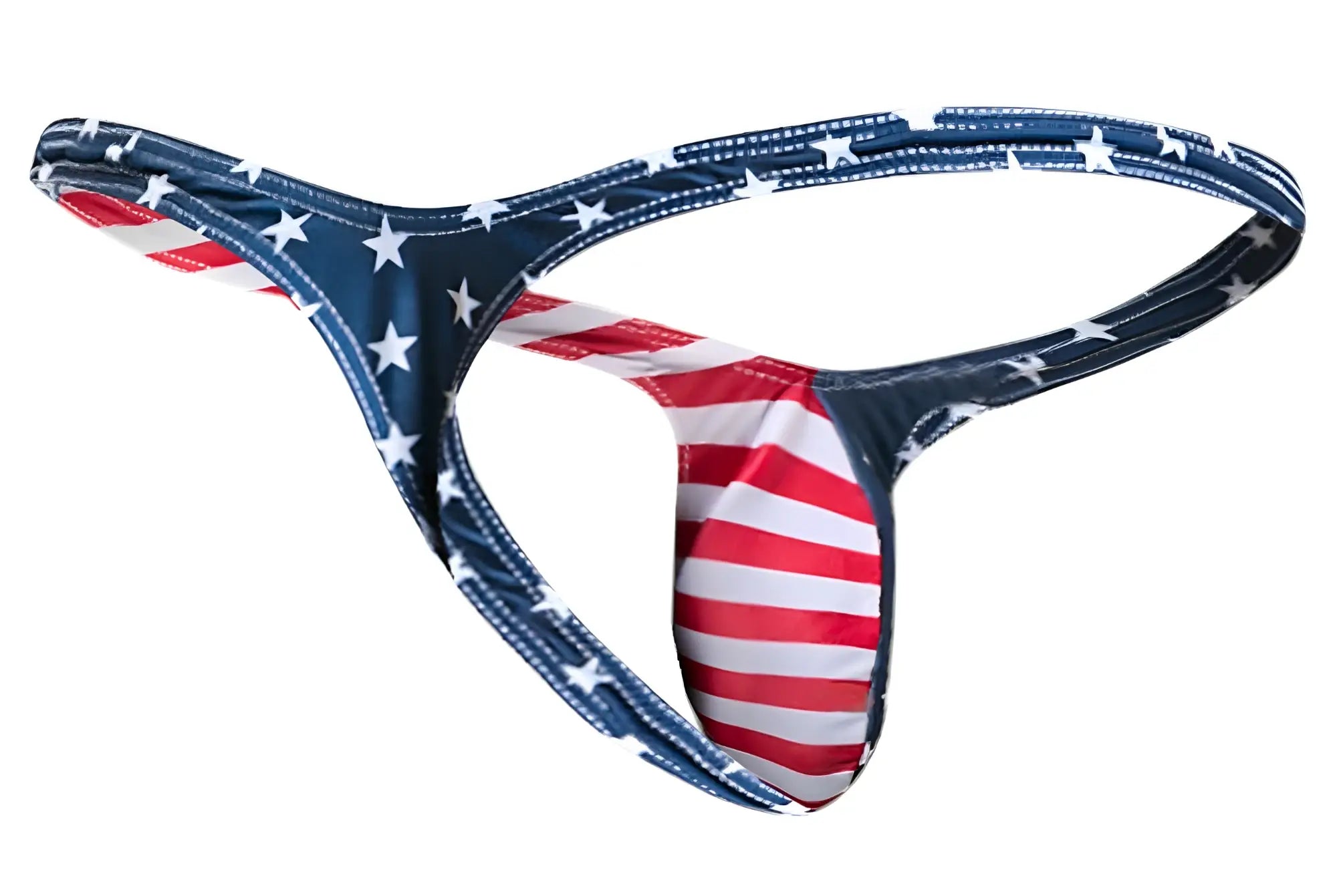 Justin simon xsjbu02 bulge thong in blue red and white usa flag pattern with stars and stripes design
