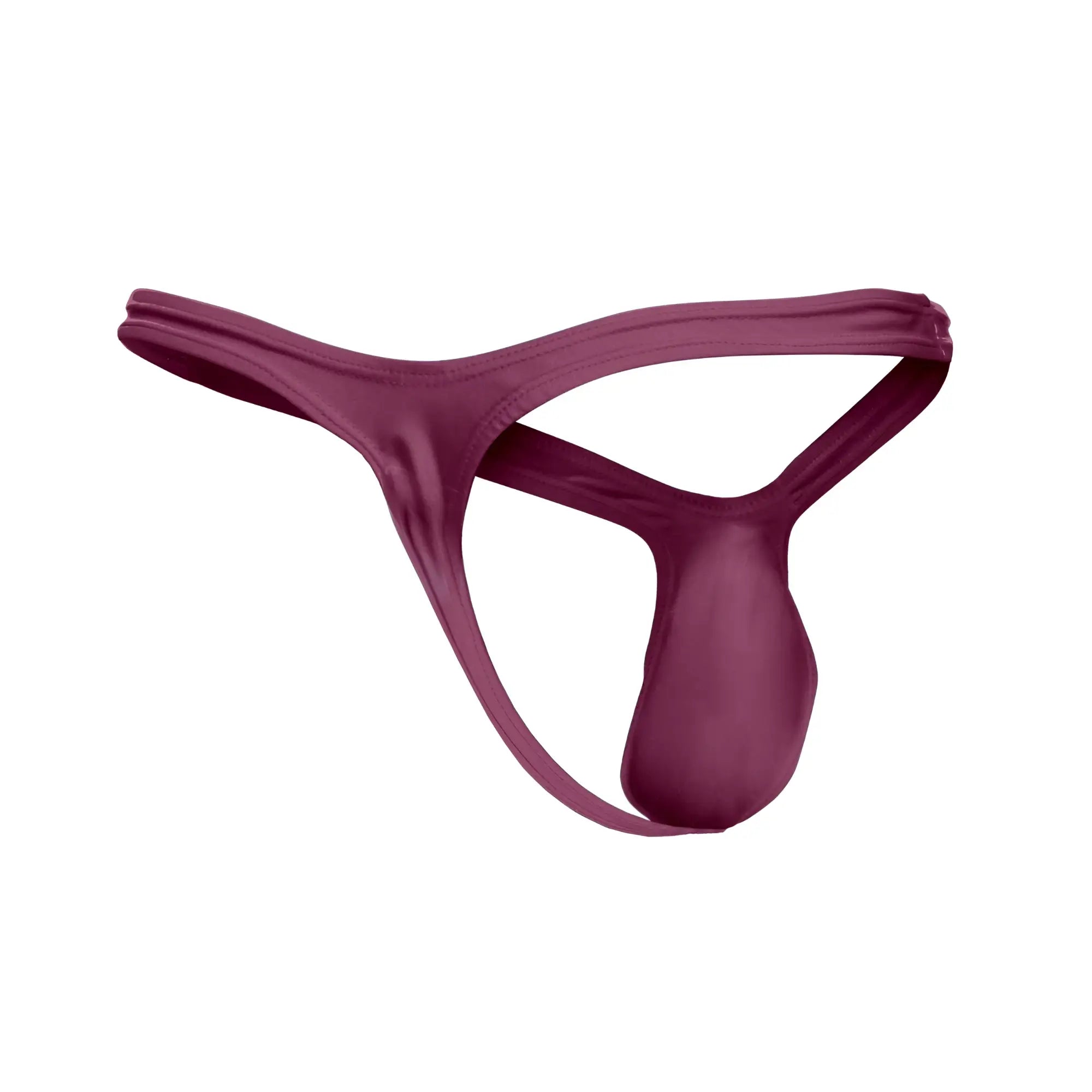 A sleek maroon satin thong with a minimalist design from JUSTIN+SIMON XSJBU02 bulge thongs color wine
