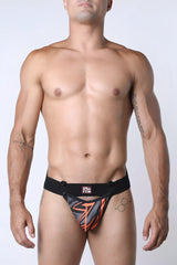 Kennel club lightning jockstrap black and orange patterned men’s briefs with bold graphic design and comfortable fit