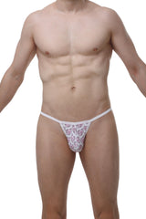 White thong with a playful pink cartoon pig pattern from petitq kini piggy love collection