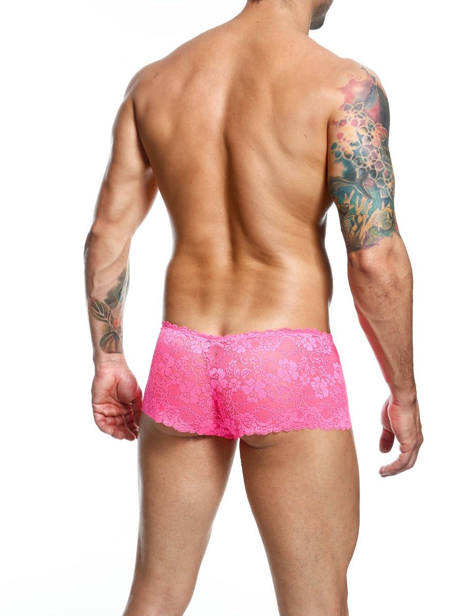 Bright pink lace boxer short with floral pattern made of delicate lace for final sale