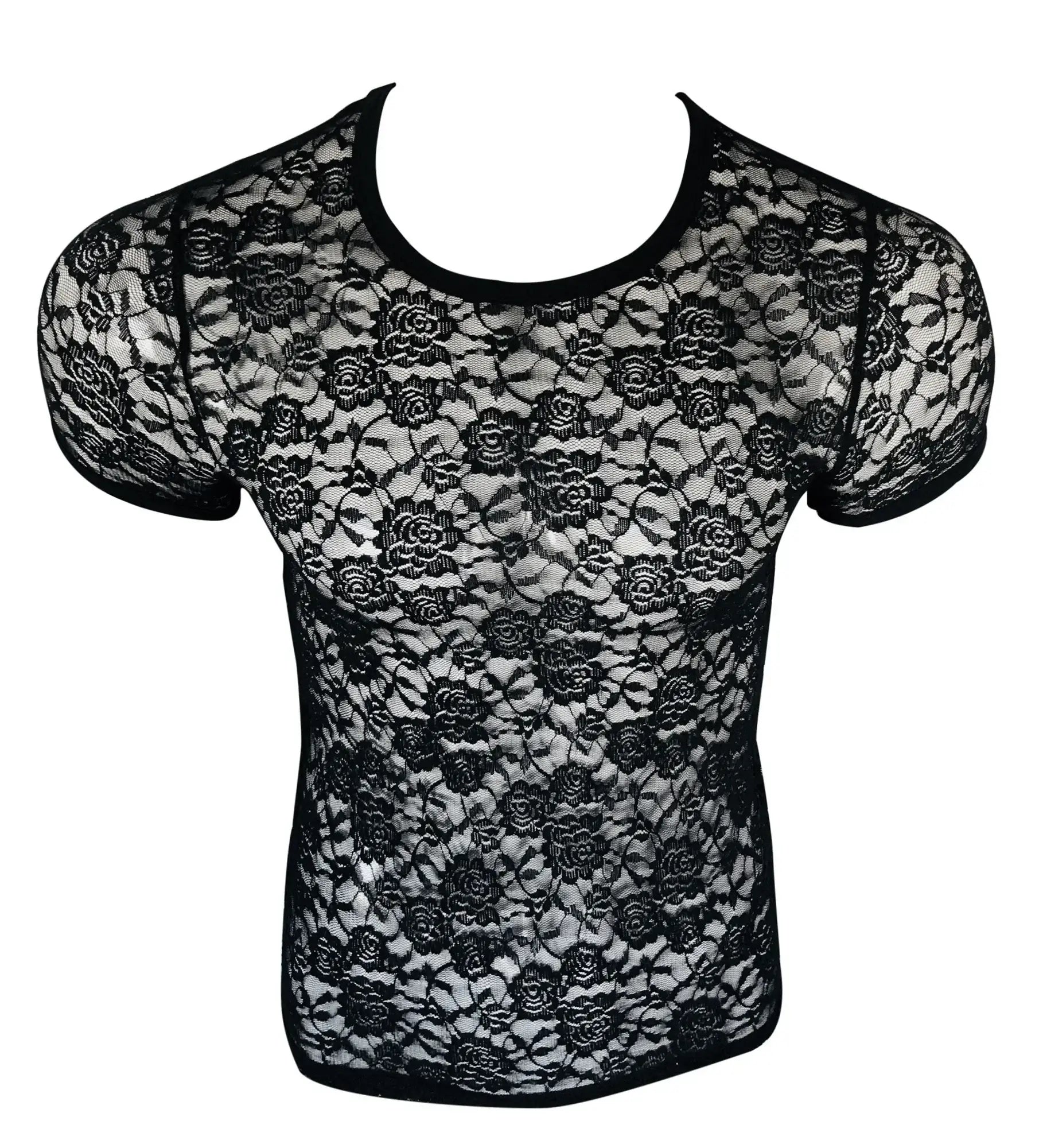 Black lace tee with floral pattern and short sleeves perfect for stylish casual wear
