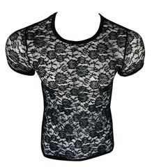 Black lace tee with floral pattern and short sleeves perfect for stylish casual wear