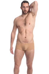 Beige men’s briefs with smooth form-fitting design from l’homme invisible tanskin mini square cut trunk swimwear size m