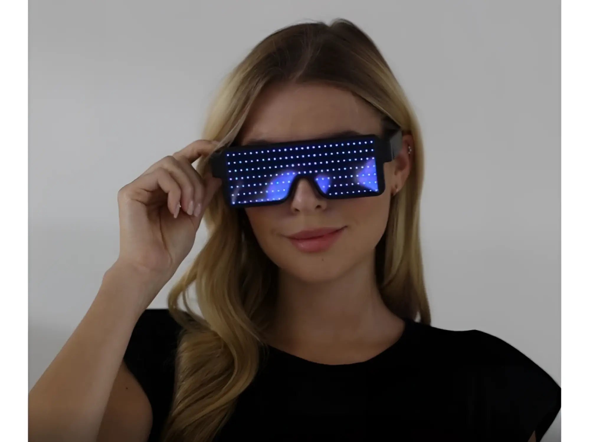 Blue led light-up sunglasses with black frame designed for stylish nighttime wear in light up glasses collection