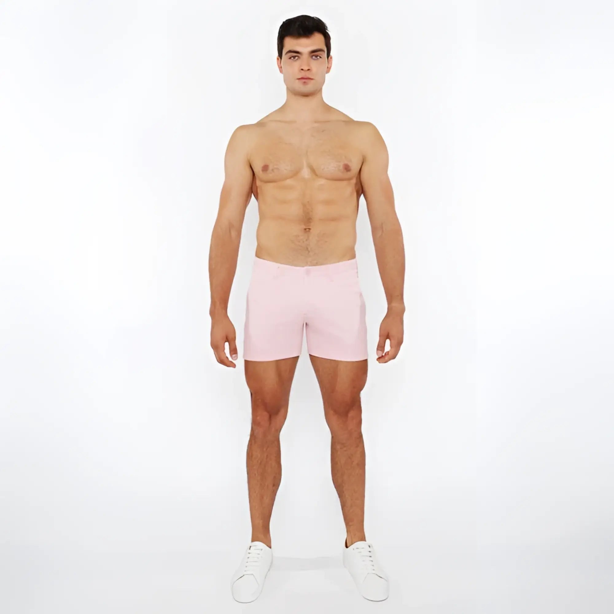 Pink linen-look textured athletic shorts with zip pockets for comfortable and stylish activewear use