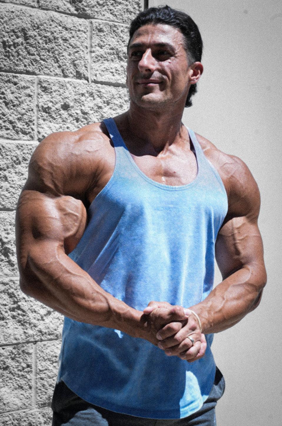 Jed North Herren Retro Washed Bodybuilding Stringer - Himmelblau