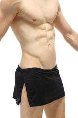 Black mesh athletic shorts with side slit elastic waistband from petitq loincloth bee black with jockstrap product