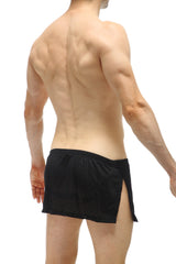 Black mesh athletic shorts with side slit from petitq loincloth bee black with jockstrap collection