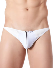 White lookme cube mesh thong underwear with black zipper closure and branded waistband size s
