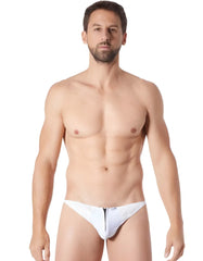 White lookme cube zipper mesh thong underwear with a central black zipper closure size s