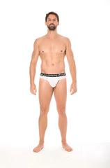 White lookme lace thong underwear size l with black elastic waistband and decorative pattern