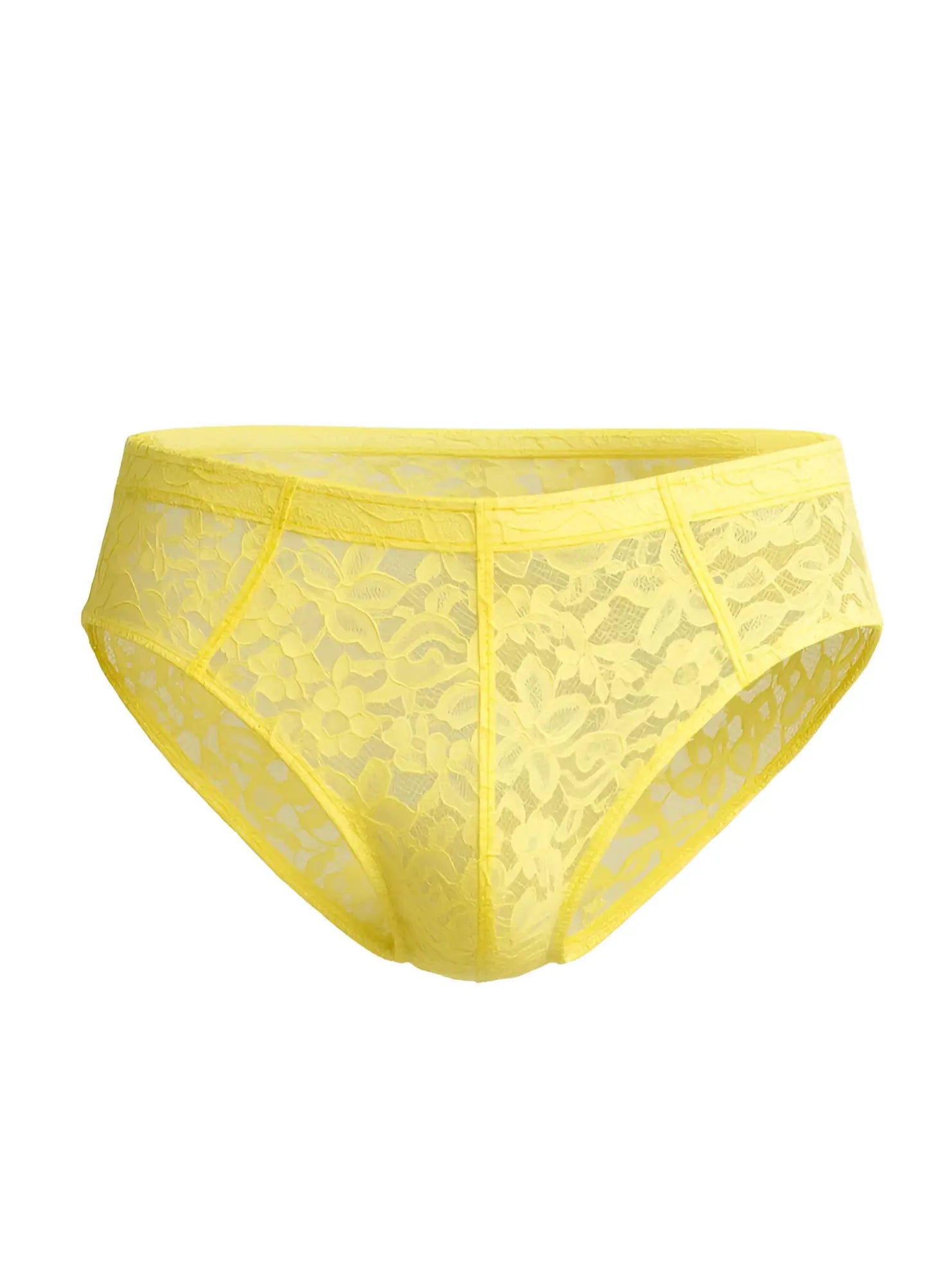 Yellow lace briefs with delicate floral lace pattern and elastic waistband in luxury lace brief design
