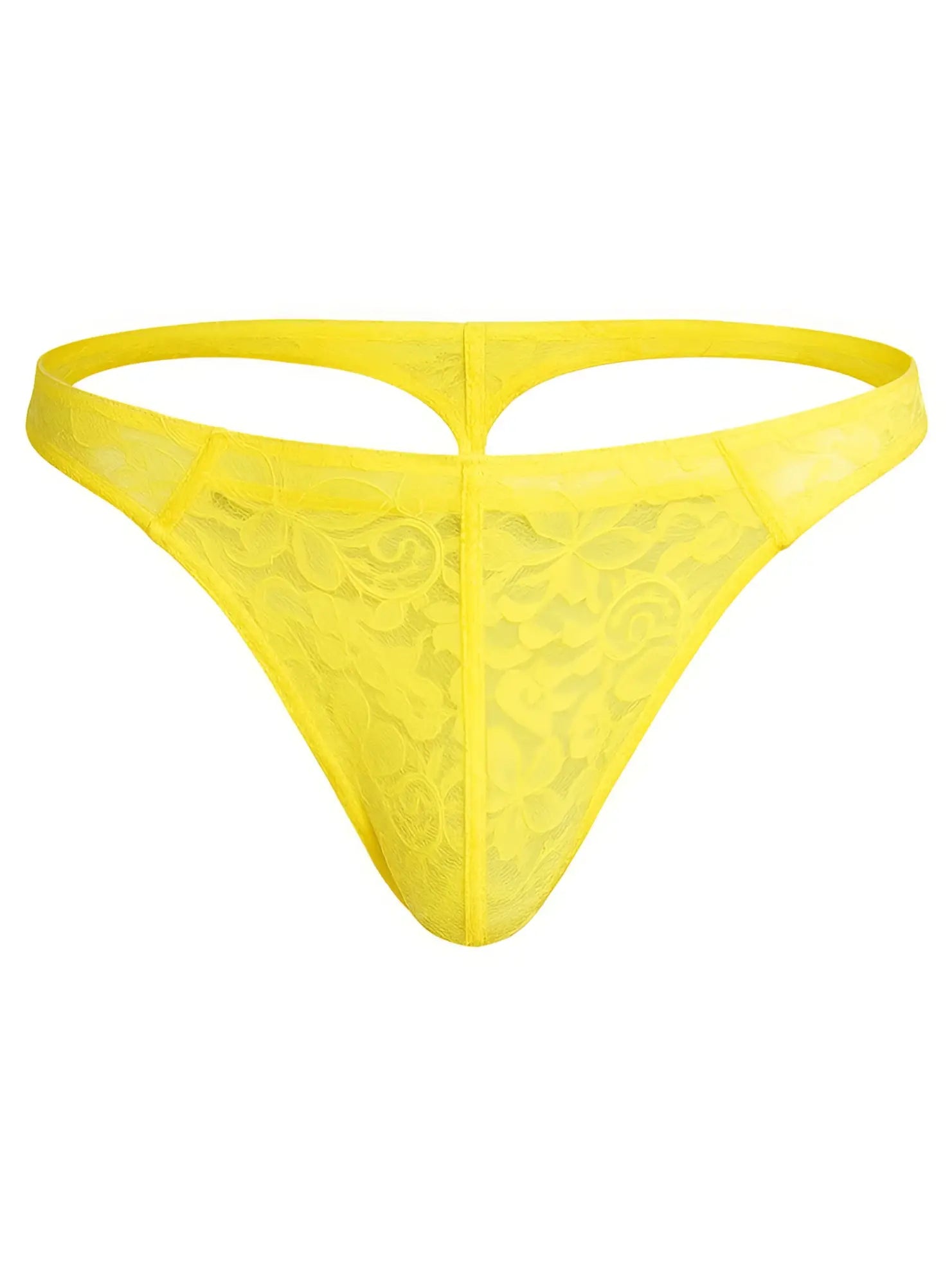 Luxury lace thong in bright yellow with delicate floral lace and a supportive seamless design