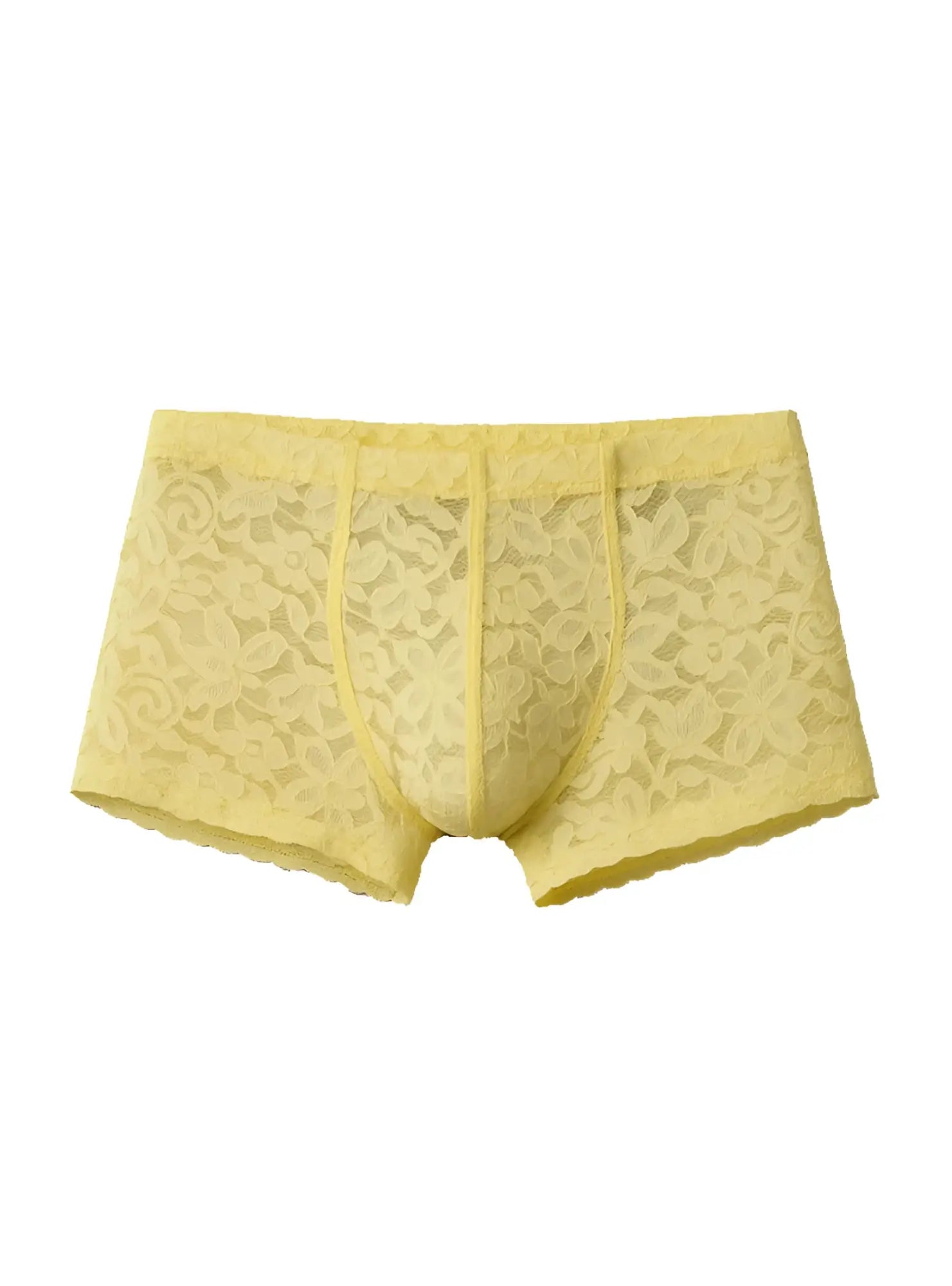 Yellow lace men’s briefs luxury lace trunk with floral pattern and elastic waistband