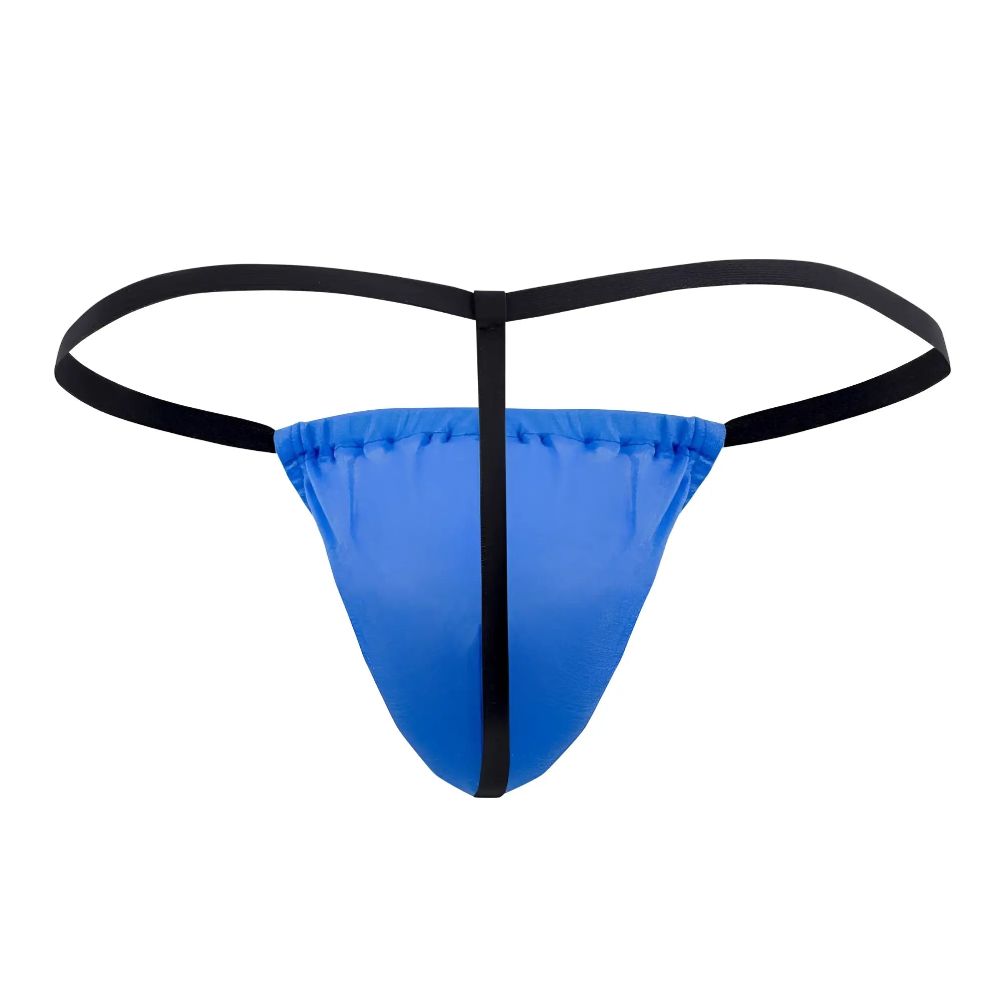 Blue and black magic silk 2706 silk g-string with smooth satin fabric body and elastic straps in cobalt color