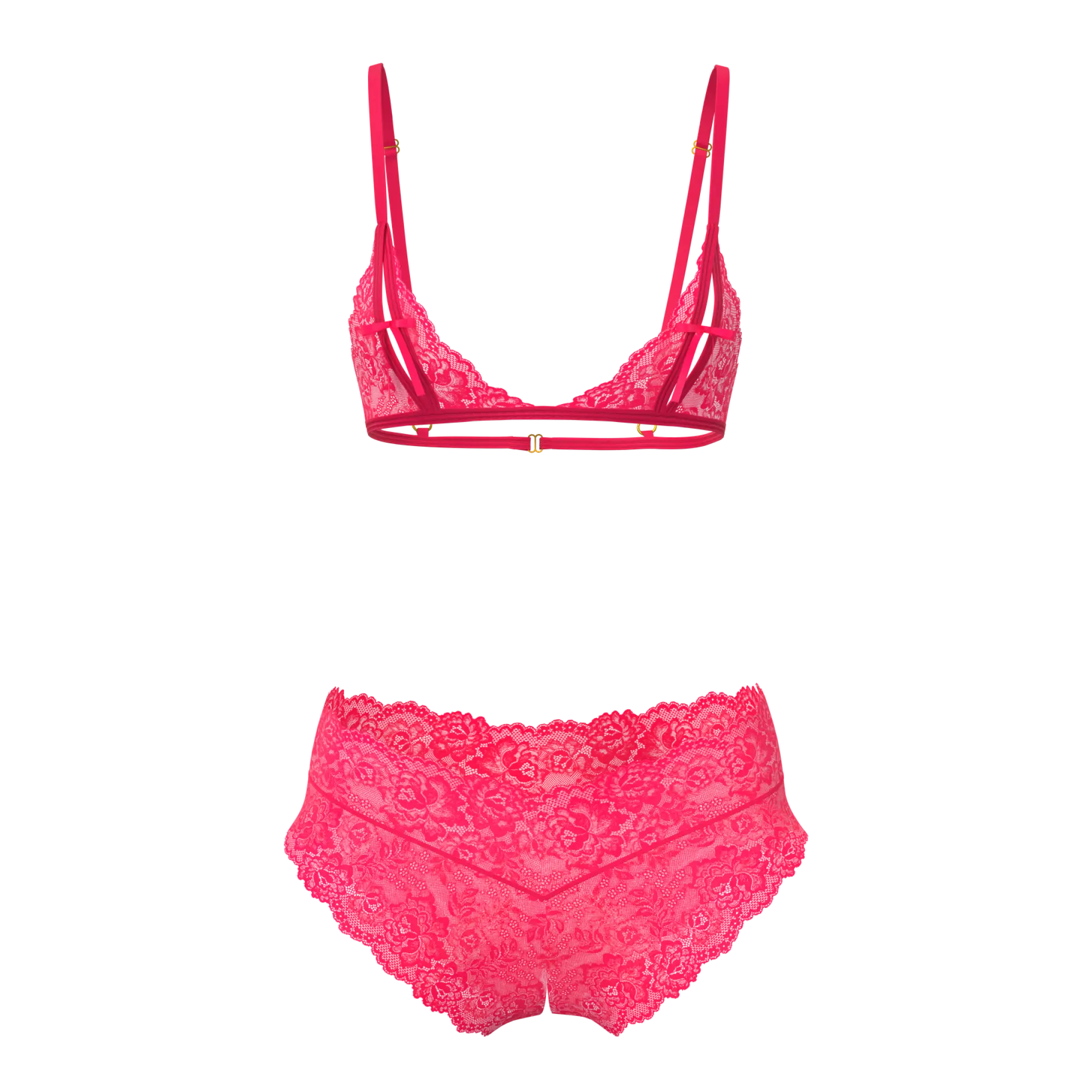 Vibrant fuchsia magic silk bralette and split crotch boy short lace set in high-waisted style for elegant lingerie
