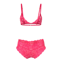 Vibrant fuchsia magic silk bralette and split crotch boy short lace set in high-waisted style for elegant lingerie