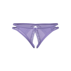 Lavender sheer mesh crotchless low rise panty with lace trim and central bow by magic silk