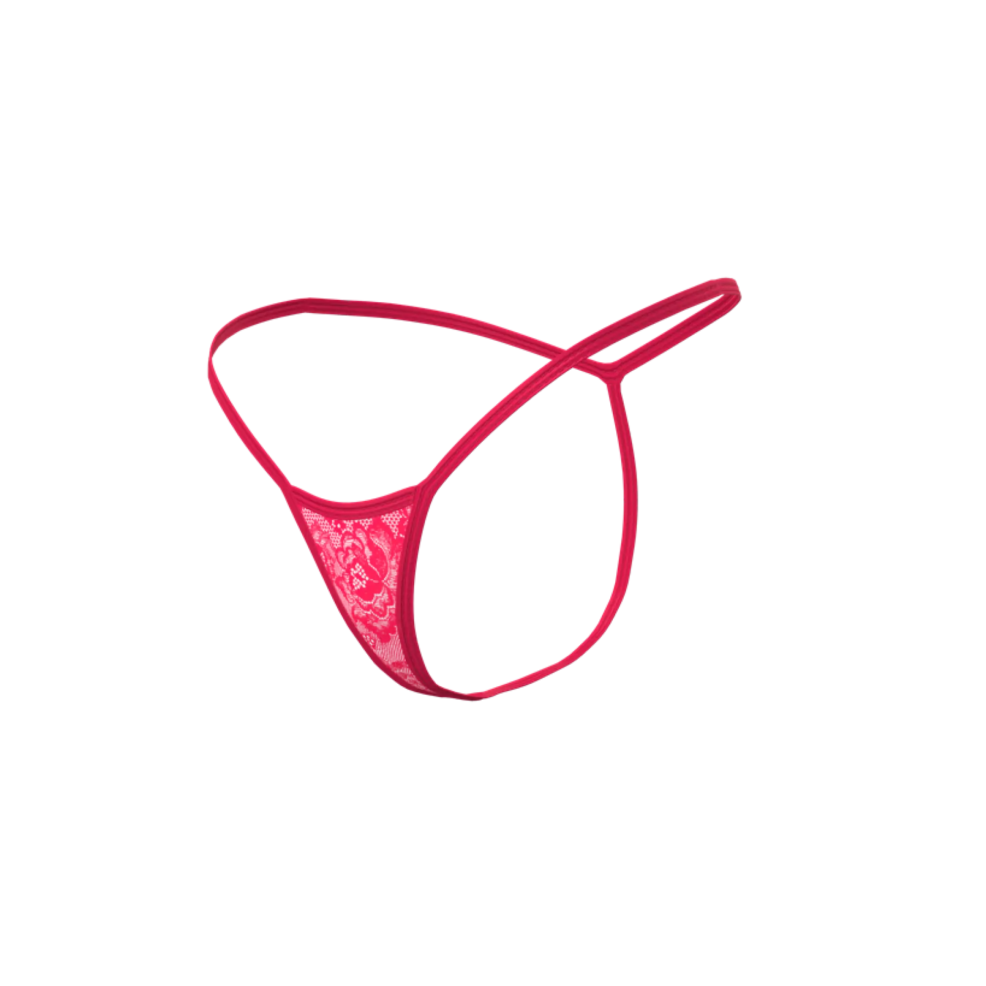 A vibrant pink lace thong with thin elastic straps and minimalist design from the Magic Silk plunge chemise set
