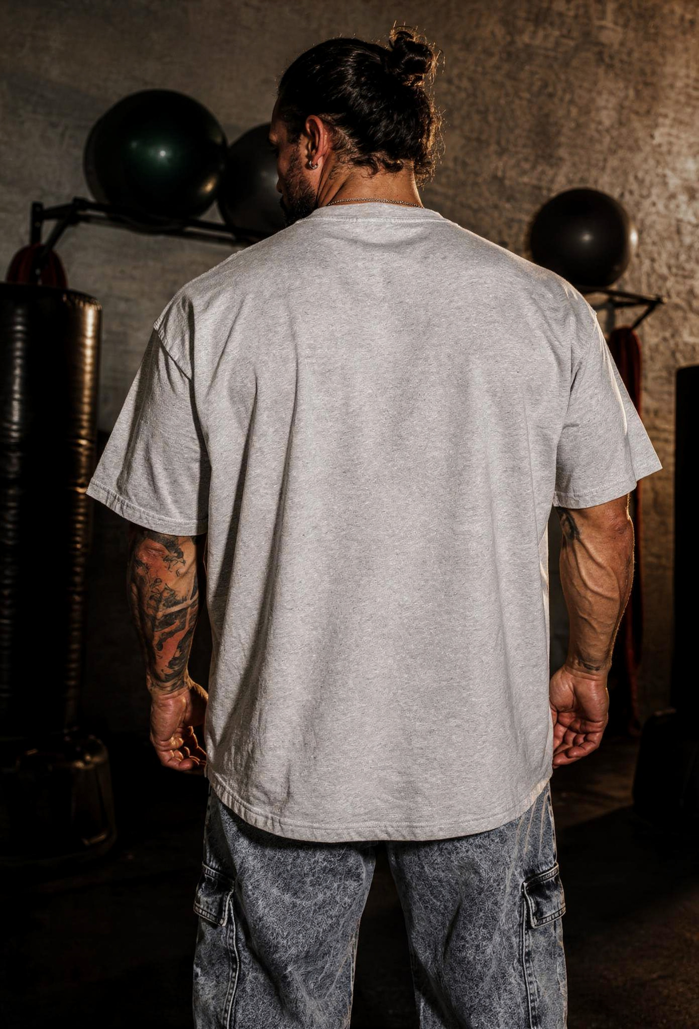 Jed North Vintage Oversize-T-Shirt für Herren – Sturm-Grau