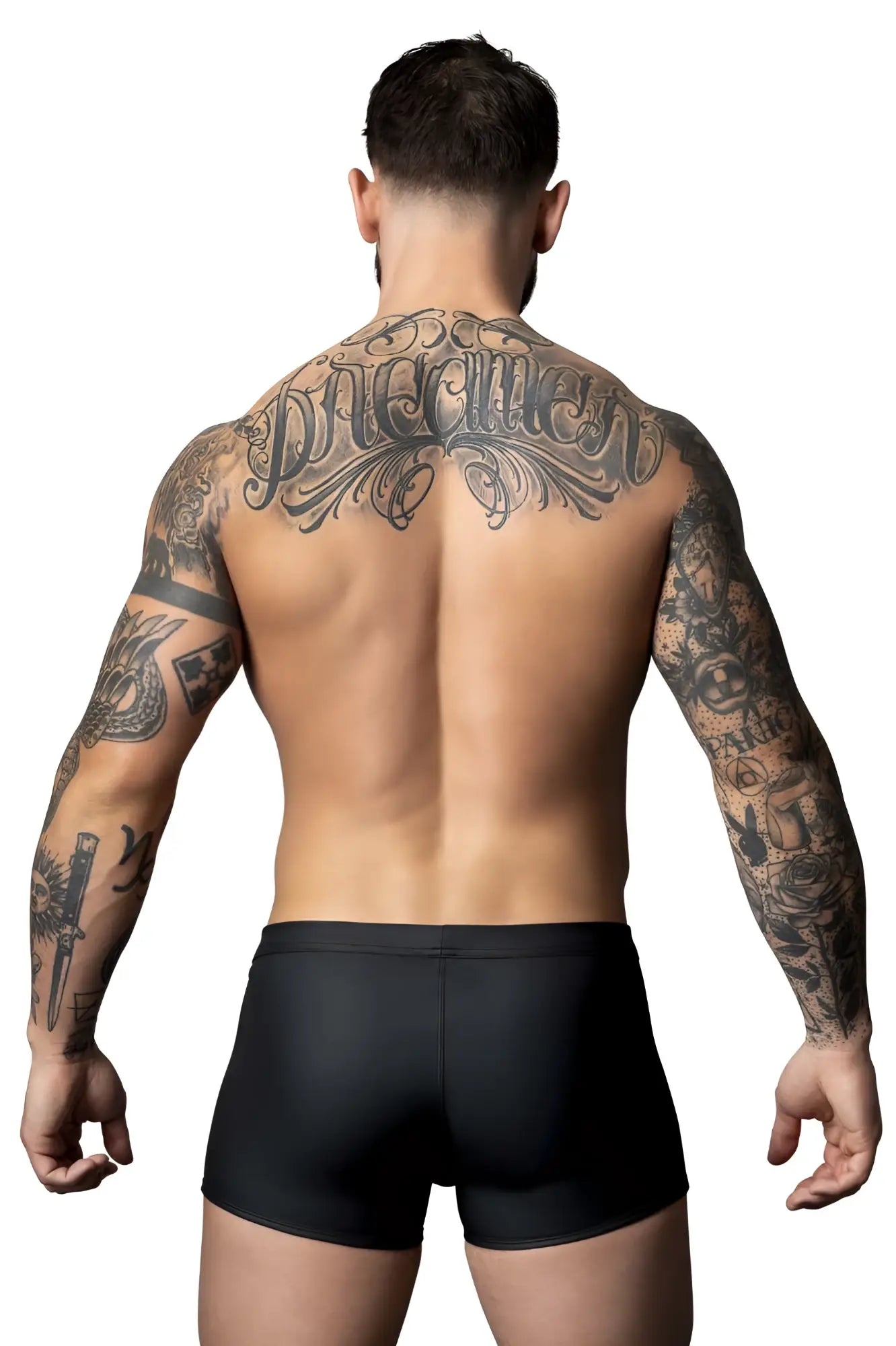 Male power 120-298 oh snap snap off short black athletic briefs with smooth form-fitting material