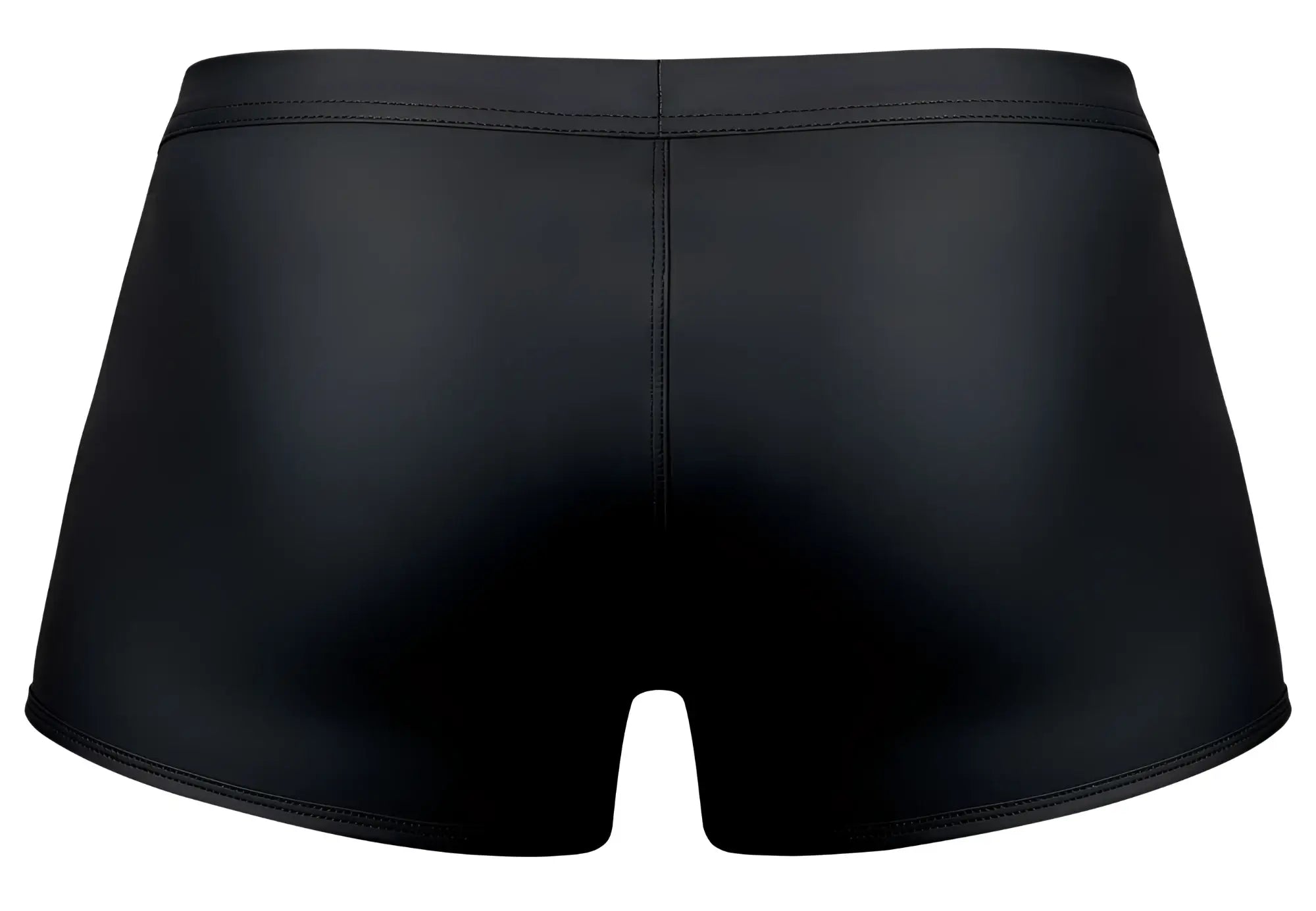Male power 120-298 oh snap snap off short black swim trunks with glossy finish and sleek form-fitting design