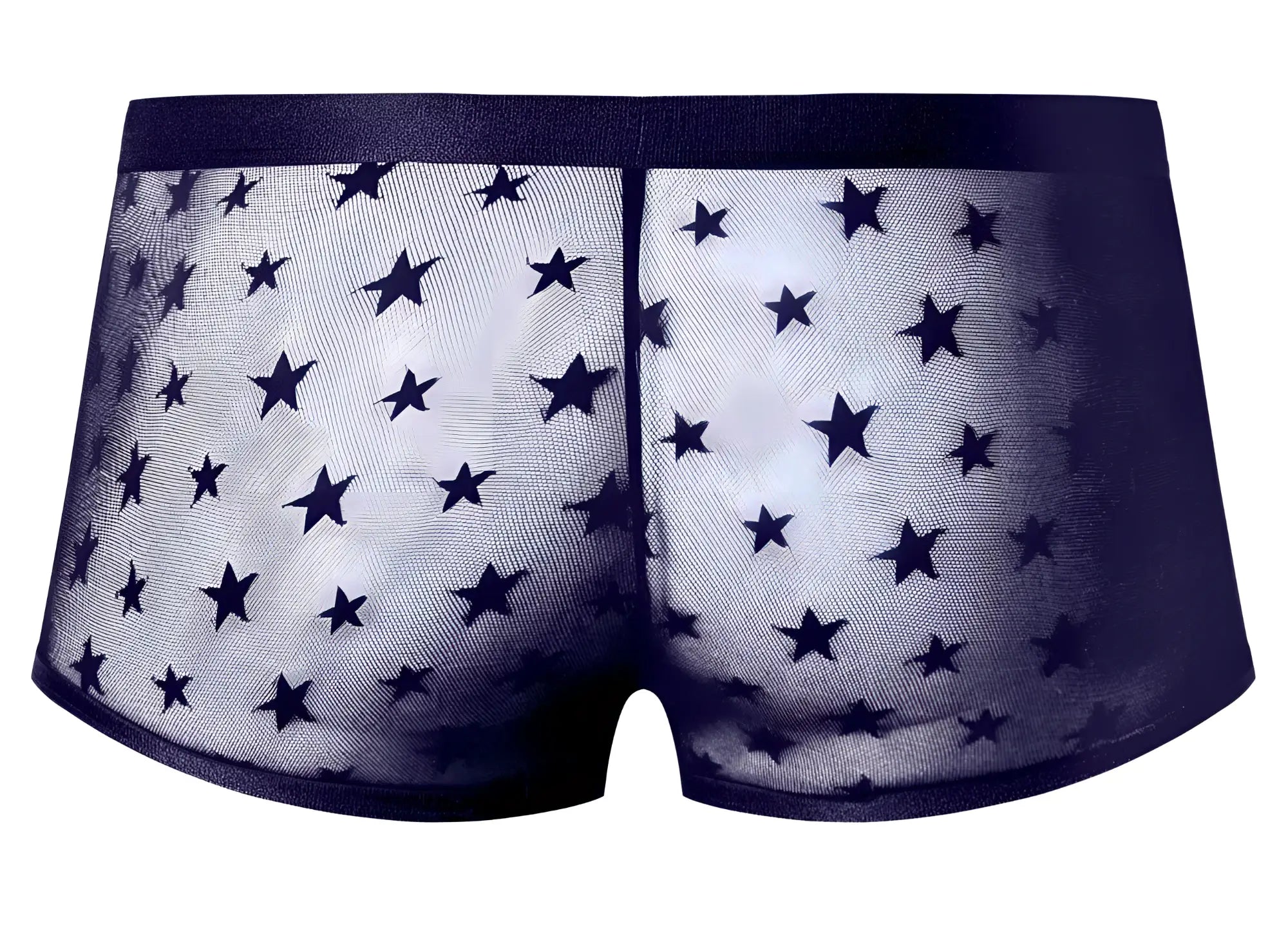 Male Power 122-291 Love Star short purple ring black star-patterned sheer mesh briefs with solid dark waistband