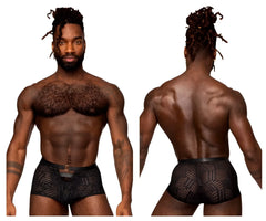 Male power 125-284 rude awakening cheeky cutout black briefs with geometric pattern and black belt loop at waist