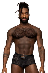 Black patterned male power 125-284 rude awakening cheeky cutout briefs with geometric design and central metallic buckle