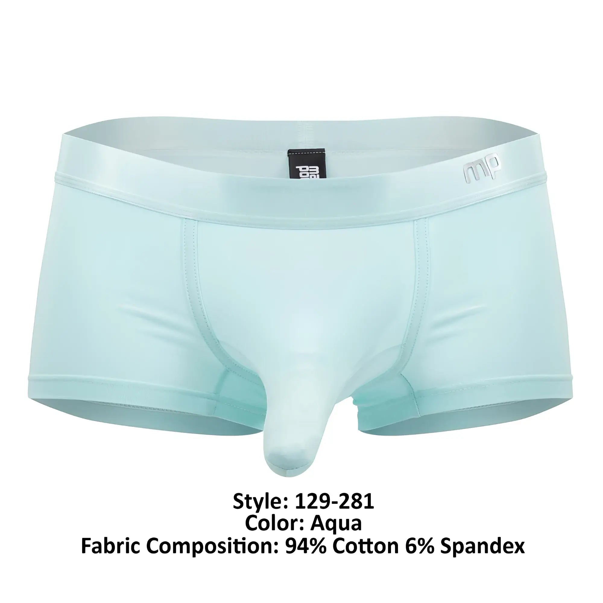 Male power 129-281 easy breezy aqua mini short briefs with supportive contoured design and elastic waistband
