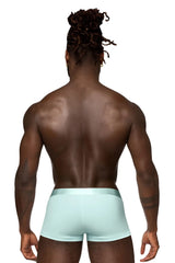 Light blue smooth-fitting male power 129-281 easy breezy mini short briefs in aqua color with sleeve
