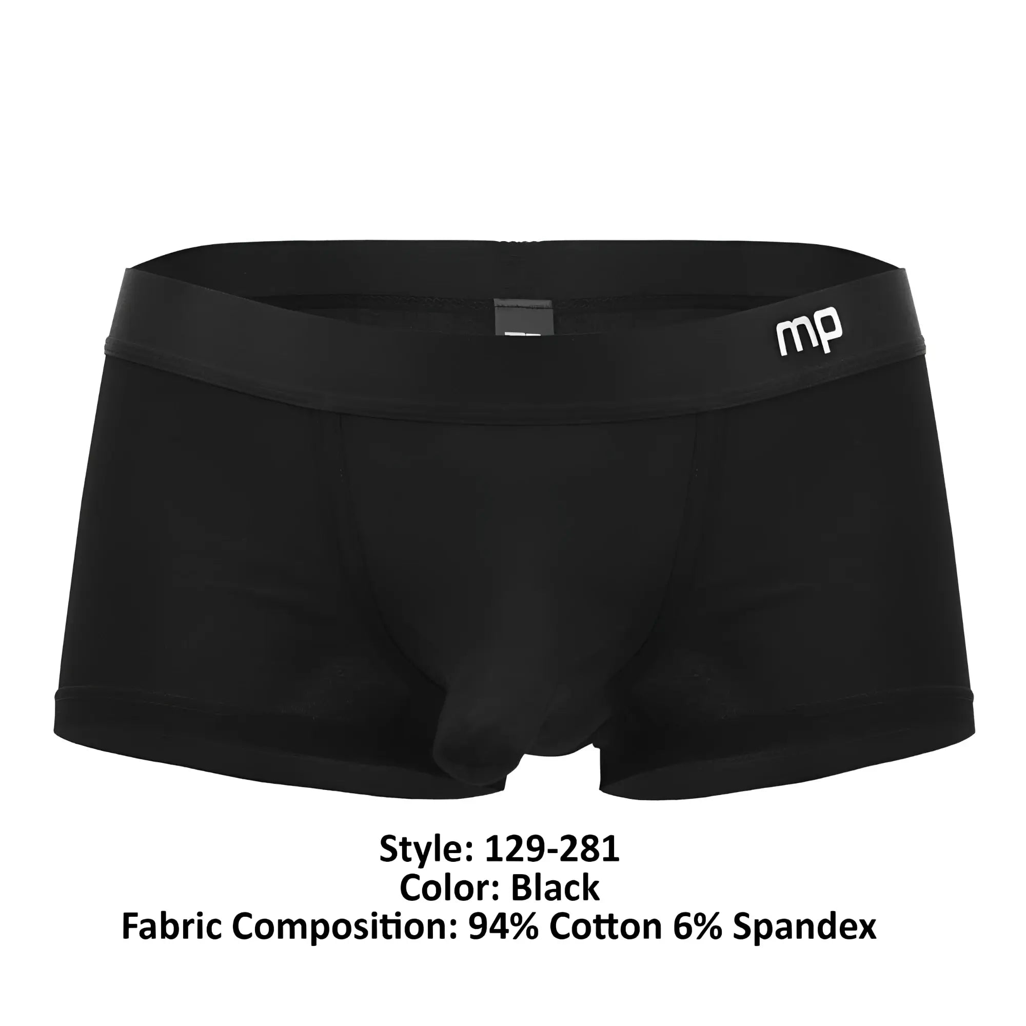 Black men’s briefs male power 129-281 easy breezy mini short in black with snug fit cotton spandex blend