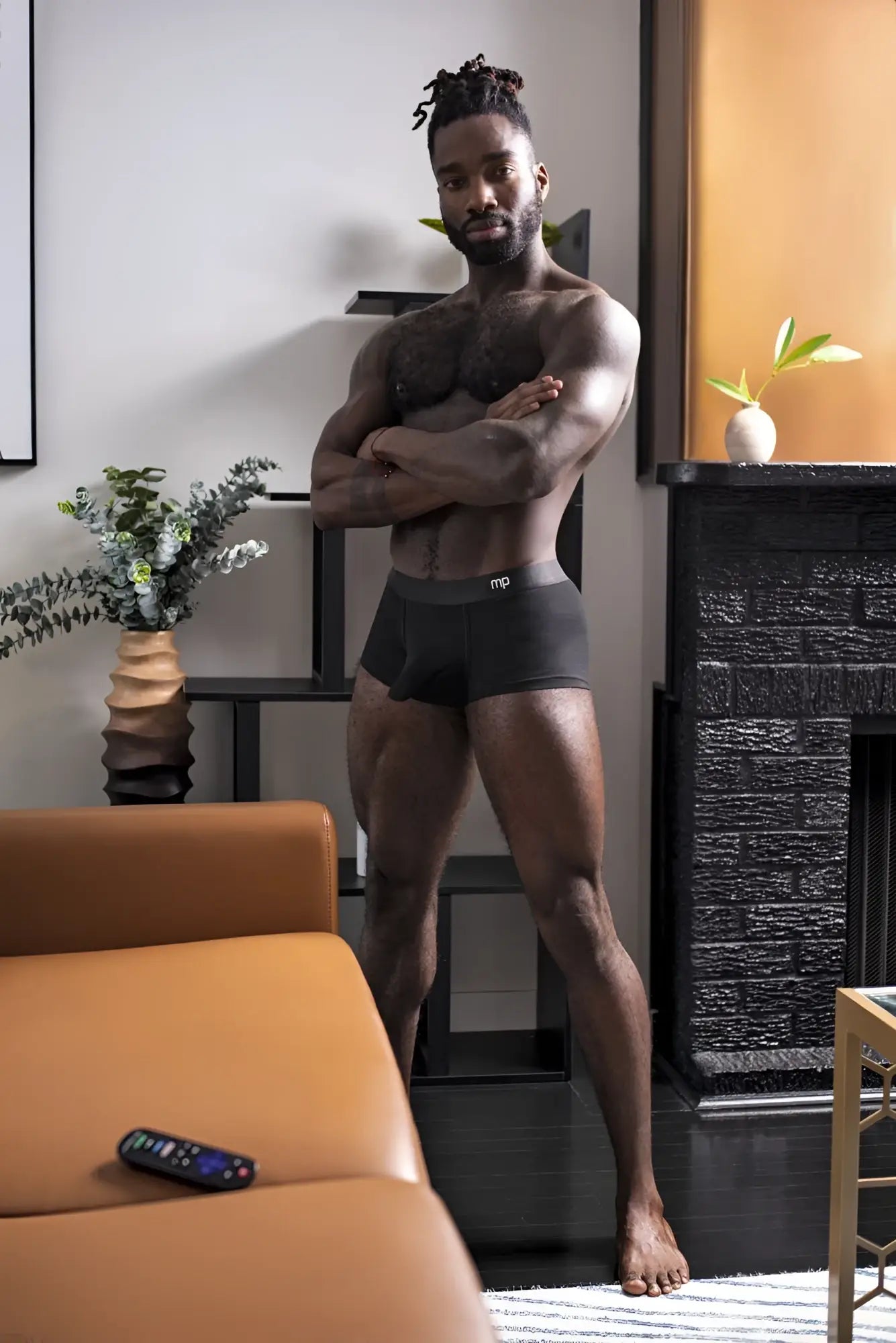 Black male power 129-281 easy breezy mini short briefs with sleeve showing front and made of breathable fabric