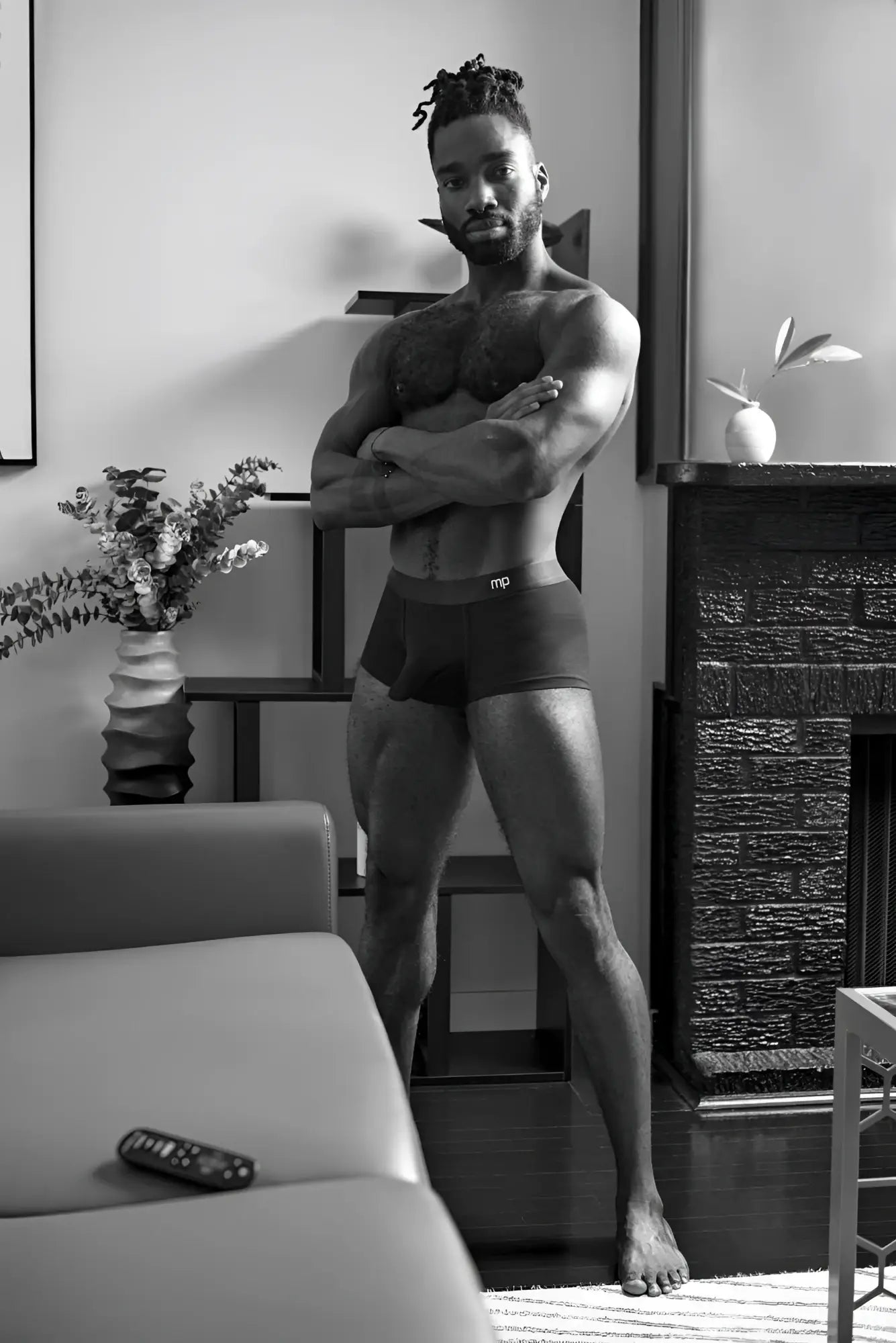 Male power 129-281 easy breezy mini short black briefs with subtle logo on waistband designed for comfort and style