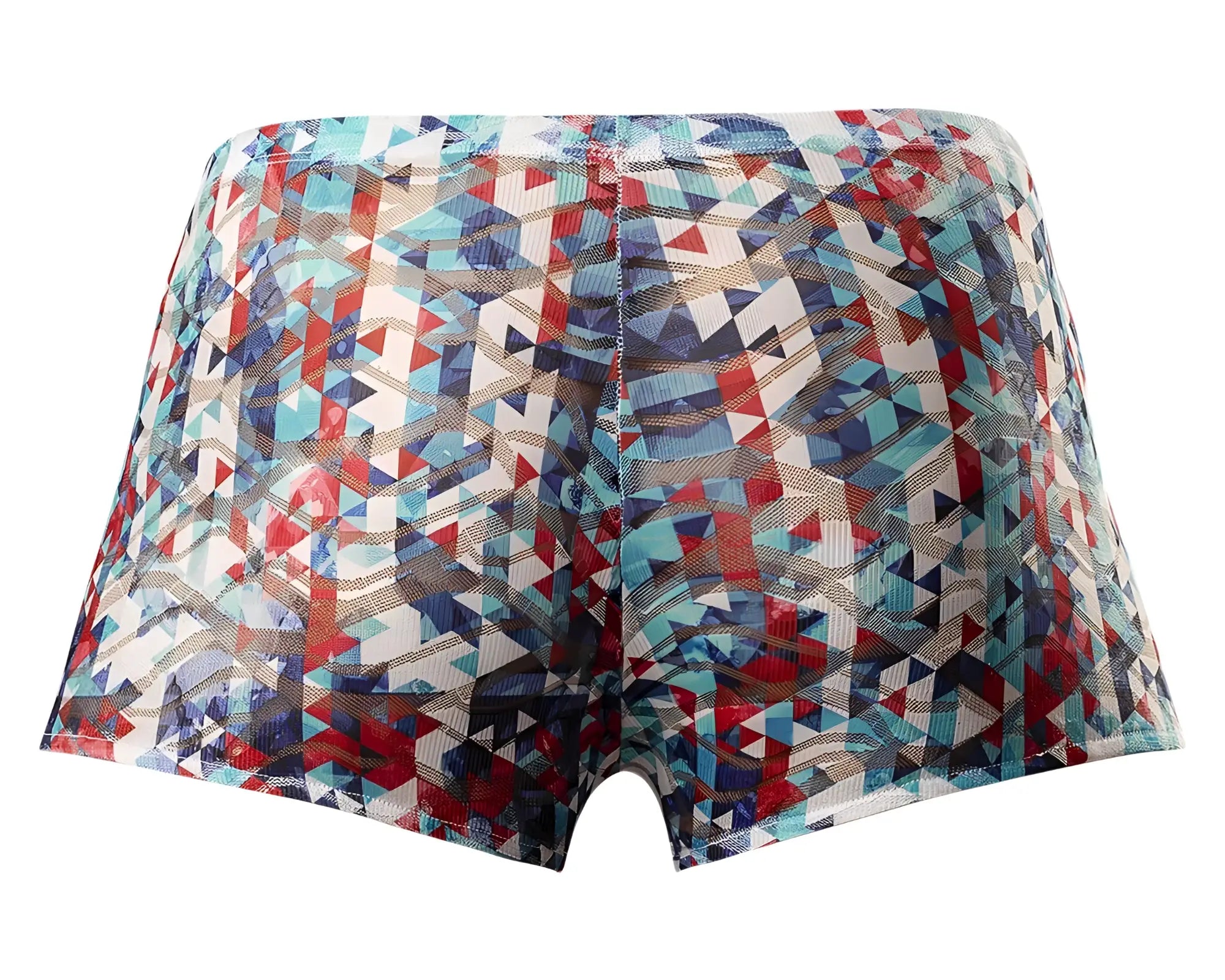 Male power 131-293 your lace or mine colorful geometric pouch boxer shorts in red white blue blend