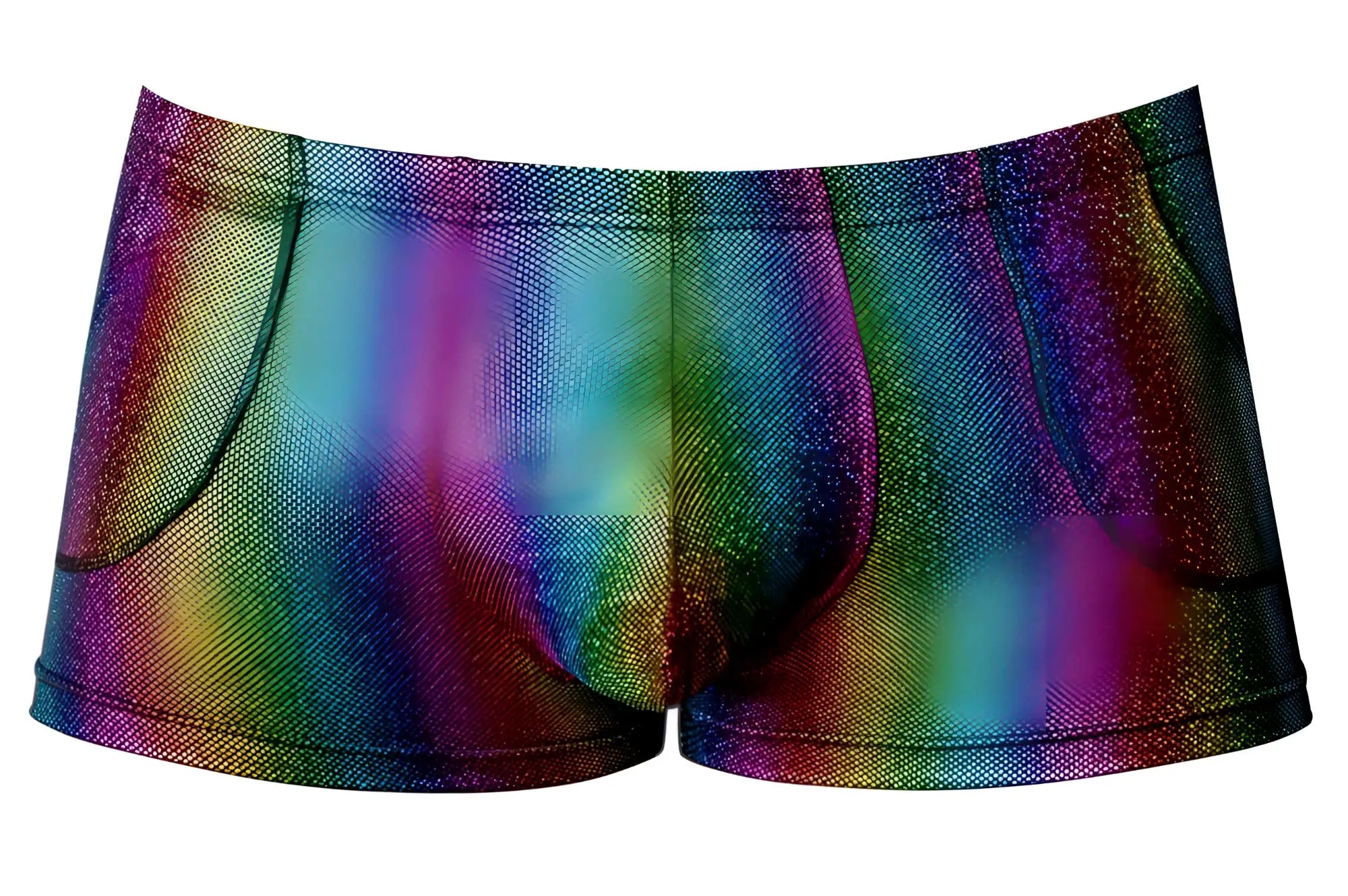 Male power 132-297 pack n play pocket short rainbow rainbow glitter men’s briefs with mesh texture and side pockets