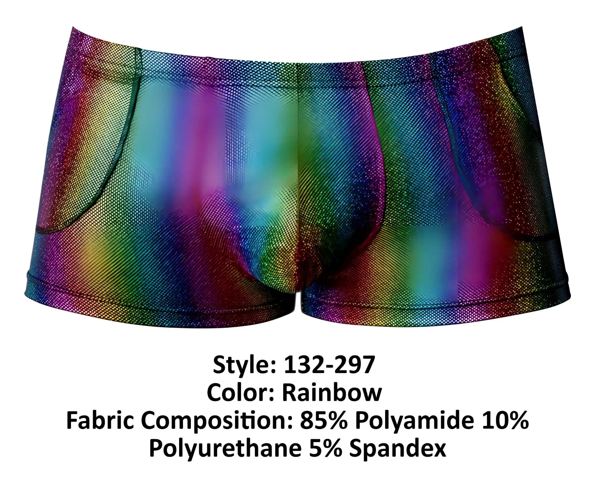 Male power 132-297 pack n play pocket short rainbow men’s briefs with glitter pattern mesh texture and elastic waistband