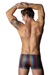 Male power 132-297 pack n play pocket short rainbow briefs with rainbow-striped shimmering glitter design